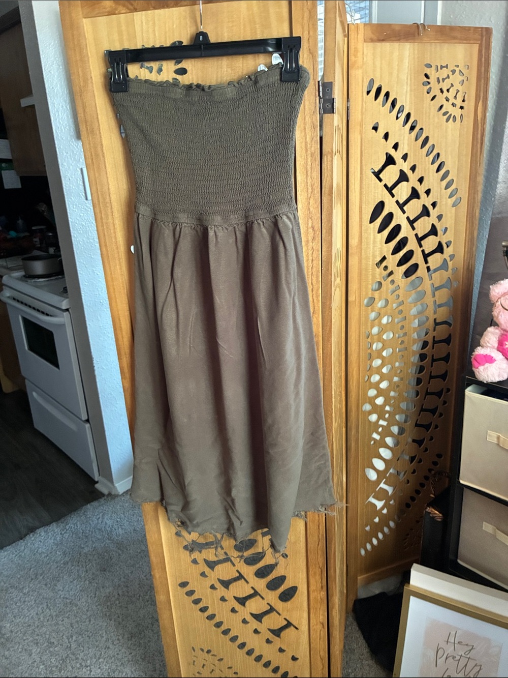 Olive green Strapless Smocked dress